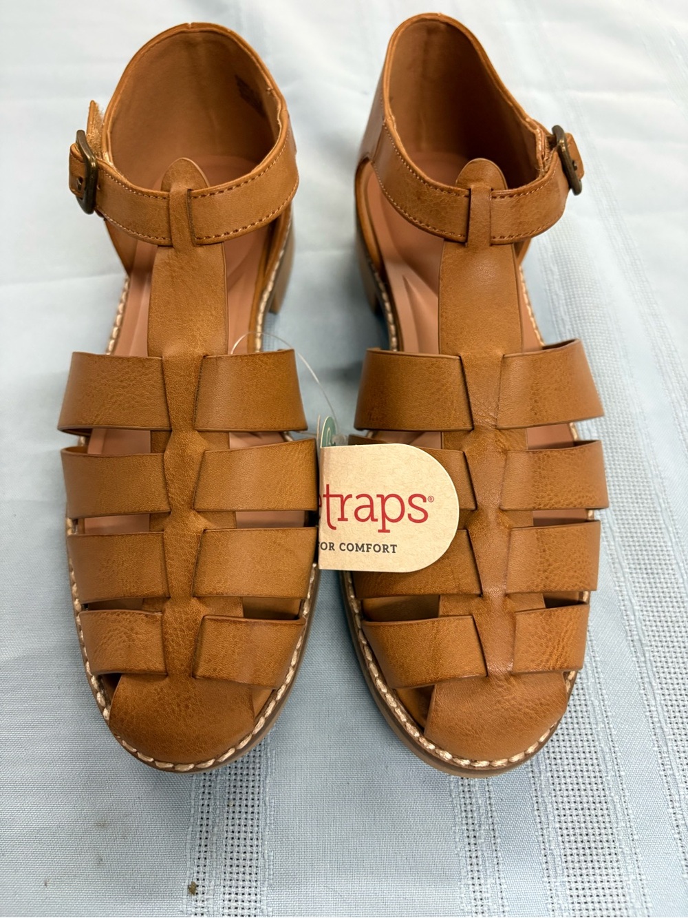 BareTraps Tan Woven Fisherman Sandals with Ankle Buckle